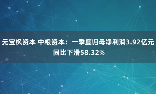 元宝枫资本 中粮资本：一季度归母净利润3.92亿元 同比下滑58.32%